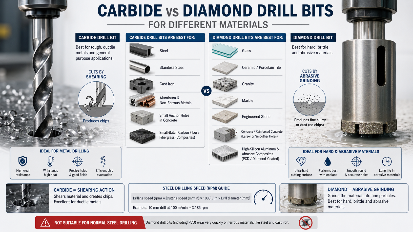 Carbide vs Diamond Drill Bits for Different Materials